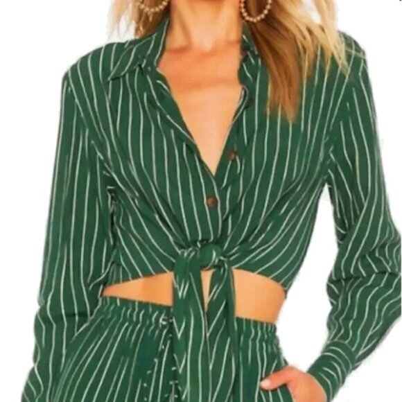 Faithful The Brand Beau Rivage Top In Paseo Stripe 4 S Crop Tie Front Blouse - Picture 1 of 8